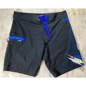 Hook And Tackle Black Board‎ Shorts With Marlin Swim Surf Men's 34